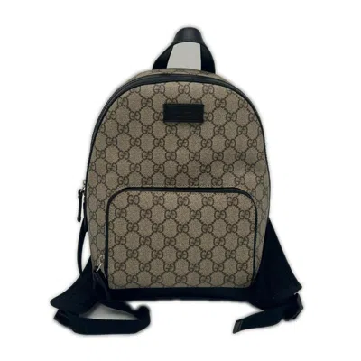 Pre-owned Gucci Beige Brown Canvas Leather Backpack ()