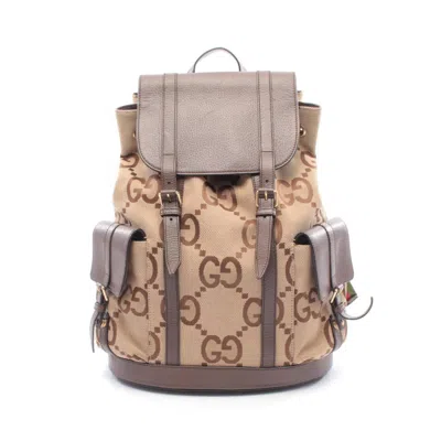 Pre-owned Gucci Beige Brown Canvas Leather Backpack () In Multi