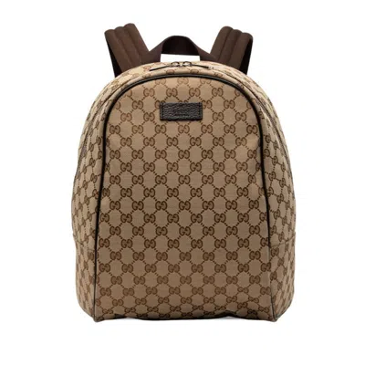 Pre-owned Gucci Beige Brown Canvas Leather Backpack () In Multi