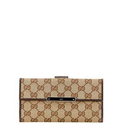 Pre-owned Gucci Beige Brown Canvas Leather Coin Purse/coin Case () In Multi