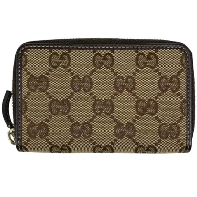 Pre-owned Gucci Beige Brown Canvas Leather Coin Purse/coin Case () In Multi
