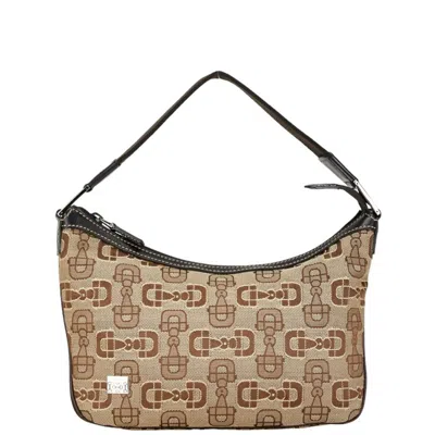 Pre-owned Gucci Beige Brown Canvas Leather Handbag Shoulder Bag () In Beige, Brown