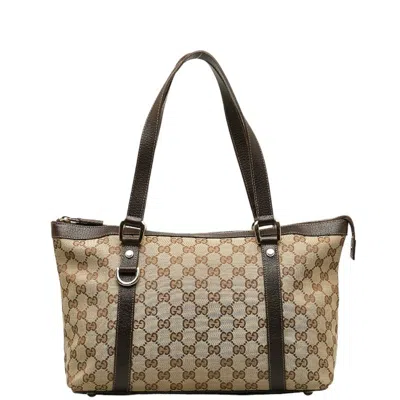 Pre-owned Gucci Beige Brown Canvas Leather Handbag Tote Bag ()