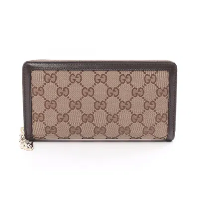 Gucci Beige Brown Canvas Leather Long Wallet (bi-fold) In Beige, Brown