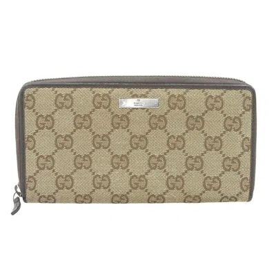 Pre-owned Gucci Beige Brown Canvas Leather Long Wallet (bi-fold) () In Multi
