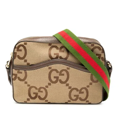 Pre-owned Gucci Beige Brown Canvas Leather Messenger Bag Shoulder Bag () In Multi