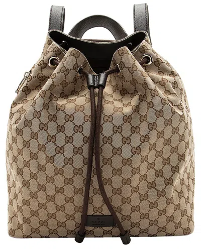 Gucci Beige, Brown Canvas, Leather, Nylon Drawstring Backpack (authentic Pre-  Loved)