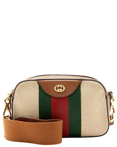 Pre-owned Gucci Beige, Brown Canvas, Leather, Nylon Vintage Web Camera Bag (authentic Pre-loved)
