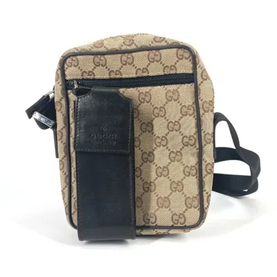 Pre-owned Gucci Beige Brown Canvas Leather Pochette Pouch Shoulder Bag () In Beige, Brown