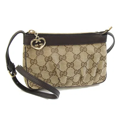 Pre-owned Gucci Beige Brown Canvas Leather Pochette Shoulder Bag ()