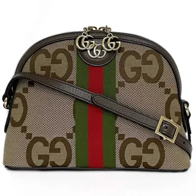 Pre-owned Gucci Beige Brown Canvas Leather Pochette Shoulder Bag () In Beige, Brown