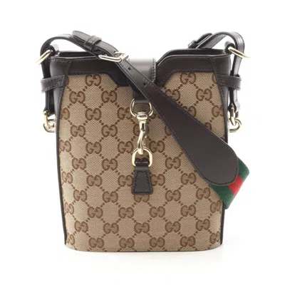 Pre-owned Gucci Beige Brown Canvas Leather Shoulder Bag () In Multi