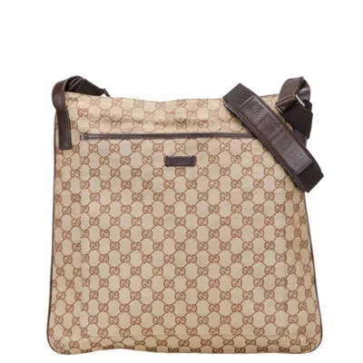 Pre-owned Gucci Beige Brown Canvas Leather Shoulder Bag () In Multi