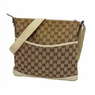 Pre-owned Gucci Beige Brown Canvas Leather Shoulder Bag () In Multi
