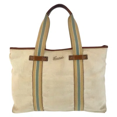 Pre-owned Gucci Beige Brown Canvas Leather Shoulder Bag Tote Bag ()