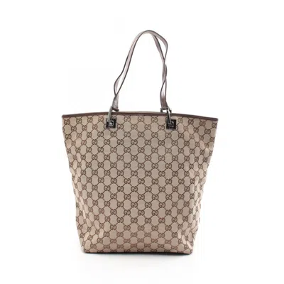 Pre-owned Gucci Beige Brown Canvas Leather Tote Bag ()