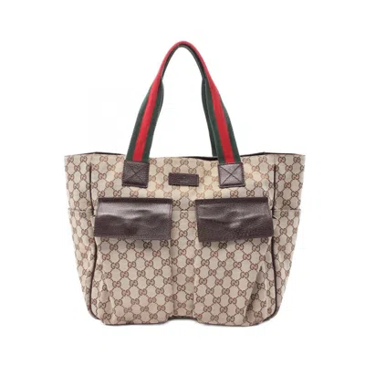 Pre-owned Gucci Beige Brown Canvas Leather Tote Bag ()