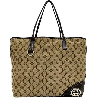Pre-owned Gucci Beige Brown Canvas Leather Tote Bag ()