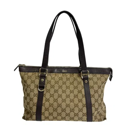 Pre-owned Gucci Beige Brown Canvas Leather Tote Bag () In Multi