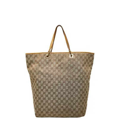 Pre-owned Gucci Beige Brown Canvas Leather Tote Bag () In Multi