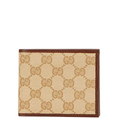 Pre-owned Gucci Beige Brown Canvas Leather Wallet (bi-fold) ()
