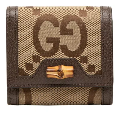 Pre-owned Gucci Beige Brown Canvas Leather Wallet (bi-fold) () In Multi