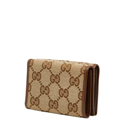 Pre-owned Gucci Beige Brown Canvas Leather Wallet (tri-fold) () In Multi