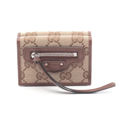 Pre-owned Gucci Beige Brown Canvas Leather Wallet (tri-fold) () In Multi