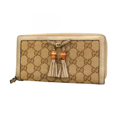 Pre-owned Gucci Beige Brown Canvas Long Wallet (bi-fold) () In Multi