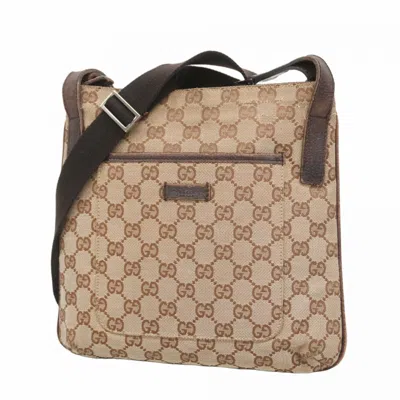 Pre-owned Gucci Beige Brown Canvas Shoulder Bag ()