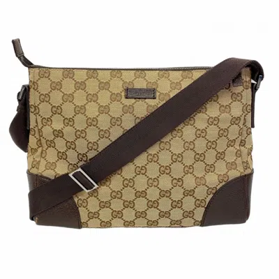 Pre-owned Gucci Beige Brown Canvas Shoulder Bag () In Multi