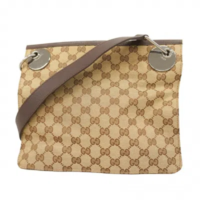 Pre-owned Gucci Beige Brown Canvas Shoulder Bag () In Multi