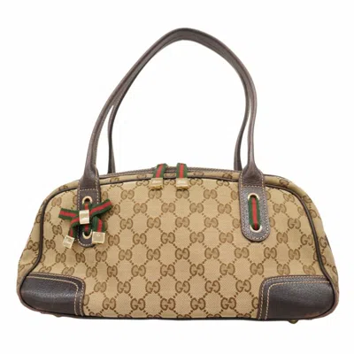 Pre-owned Gucci Beige Brown Canvas Shoulder Bag () In Multi