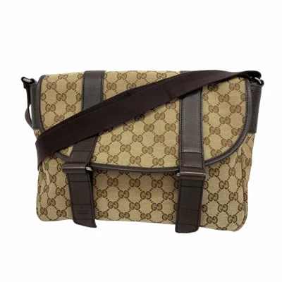 Pre-owned Gucci Beige Brown Canvas Shoulder Bag () In Multi