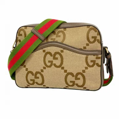 Pre-owned Gucci Beige Brown Canvas Shoulder Bag () In Multi