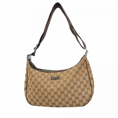 Pre-owned Gucci Beige Brown Canvas Shoulder Bag () In Multi