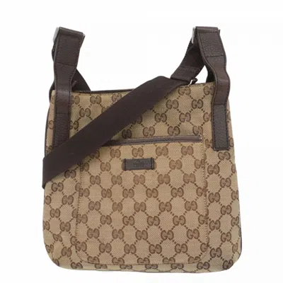 Pre-owned Gucci Beige Brown Canvas Shoulder Bag () In Multi
