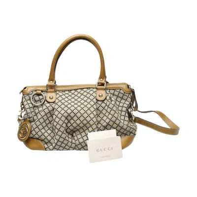 Pre-owned Gucci Beige Brown Canvas Shoulder Bag Tote Bag () In Beige, Brown