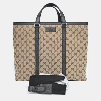 Pre-owned Gucci Beige Brown Canvas Tote And Shoulder Bag