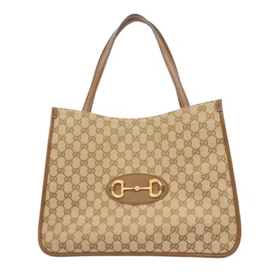 Pre-owned Gucci Beige Brown Canvas Tote Bag () In Multi