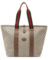 Gucci Beige, Brown Coated Canvas, Leather & Nylon Gg Plus Web Large Tote (authentic Pre-loved) In Neutral