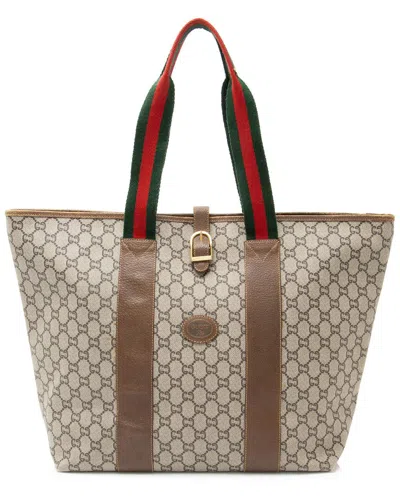Gucci Beige, Brown Coated Canvas, Leather & Nylon Gg Plus Web Large Tote (authentic Pre-loved) In Neutral