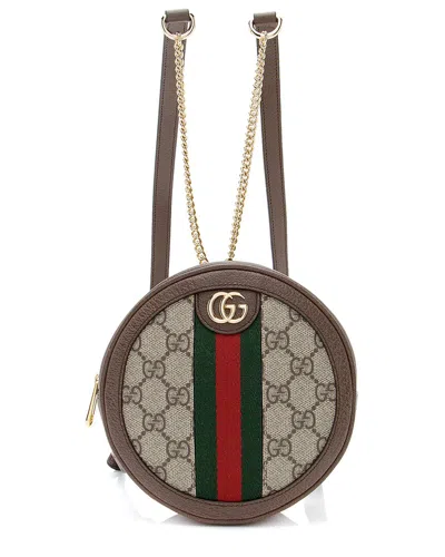 Gucci Beige, Brown Coated Canvas, Leather & Nylon Ophidia Round Mini Backpack  (authentic Pre-loved)