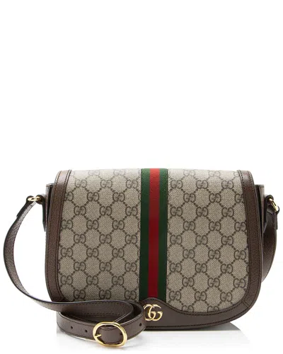 Pre-owned Gucci Beige, Brown Coated Canvas, Leather, Nylon Ophidia Flap Messenger Bag  (authentic Pre-loved)