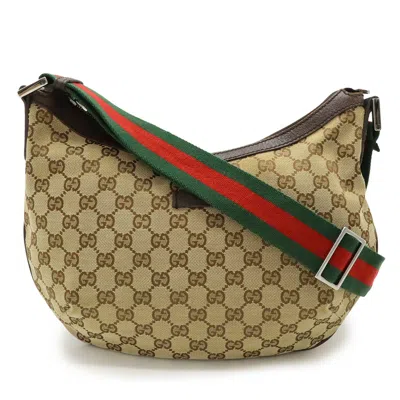 Pre-owned Gucci Beige Brown Dark Brown Green Khaki Red Color Gg Canvas Shoulder Bag ()