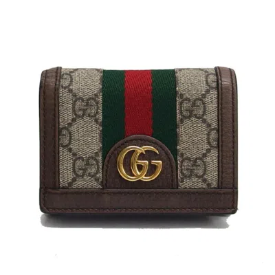 Pre-owned Gucci Beige Brown Dark Brown Green Red Color Coated Canvas Coin Purse/coin Case ()