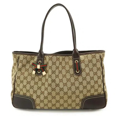 Pre-owned Gucci Beige Brown Dark Brown Khaki Gg Canvas Leather Shoulder Bag Tote Bag ()