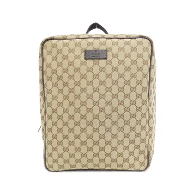 Pre-owned Gucci Beige Brown Gg Canvas Backpack ()