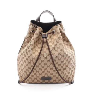 Pre-owned Gucci Beige Brown Gg Canvas Leather Backpack () In Multi