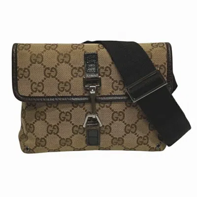 Pre-owned Gucci Beige Brown Gg Canvas Leather Fanny Pack Sling Bag () In Multi